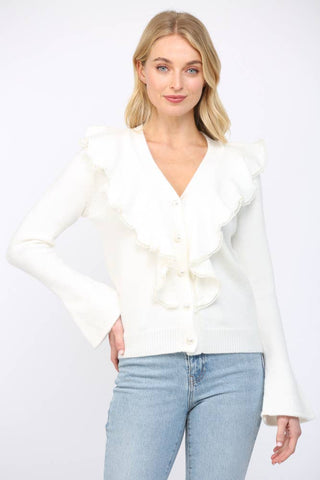 Cascading Pearl Ruffle Cardigan