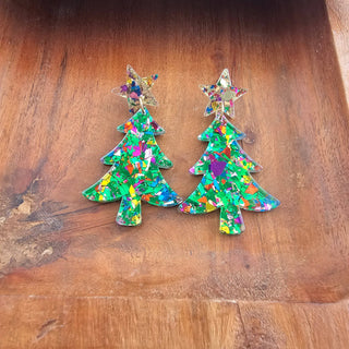 Christmas Tree Earrings - Green Sparkle // Holiday