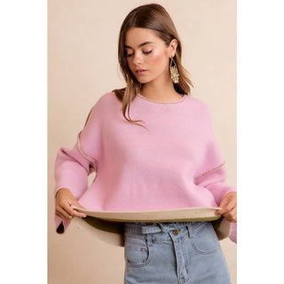 Striped Reversible Rolled Sleeve Sweater