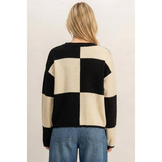 Crew Neck Checkered Sweater