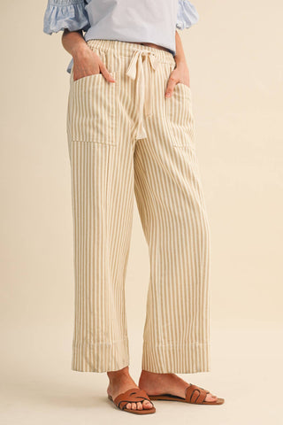 STRIPED WIDE LEG DRAWSTRING PANTS