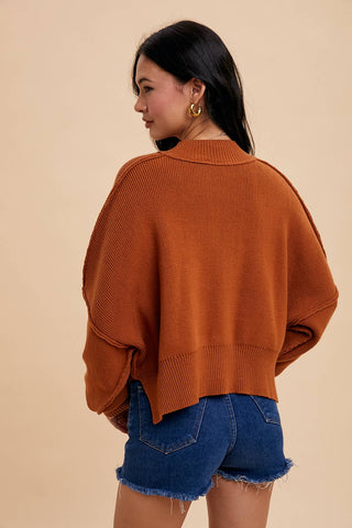 KNITTED MOCKNECK PULLOVER SWEATER