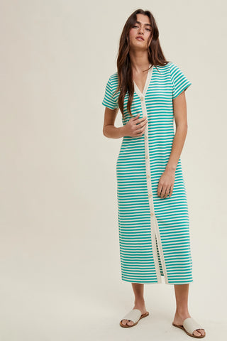 Striped Button-Up Midi Dress