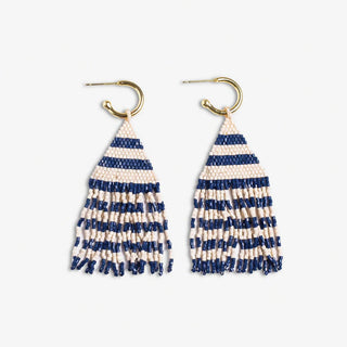 James Mini Gold Hoop Two Tone Stripes Beaded Fringe Earrings