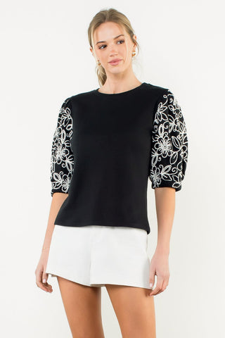 Embroidered Puff Sleeve Top
