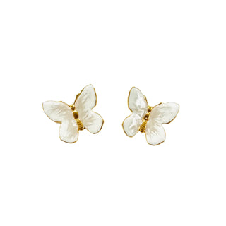 Small Glassine Butterfly Earring - White/Pearl