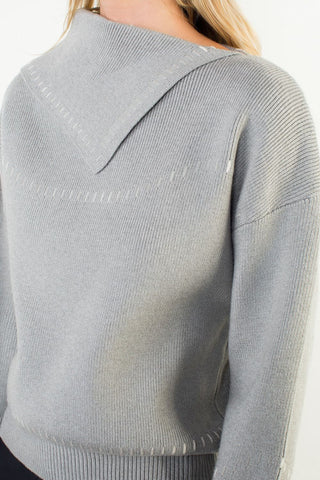 Split Neck Exposed Stitch Sweater